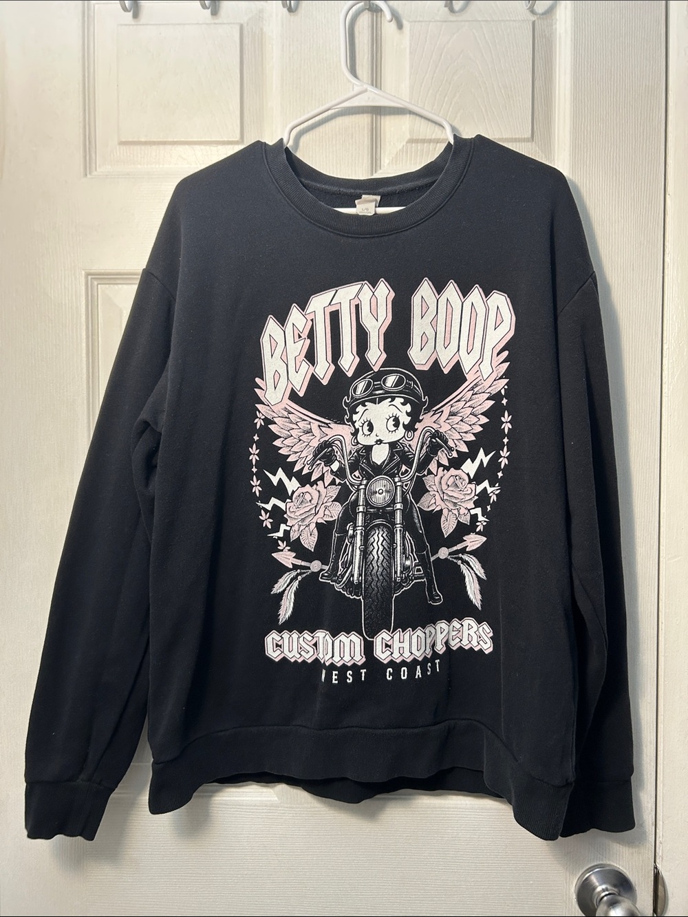 Alternative Black Graphic Crewneck Sweatshirt with Pink & White Print